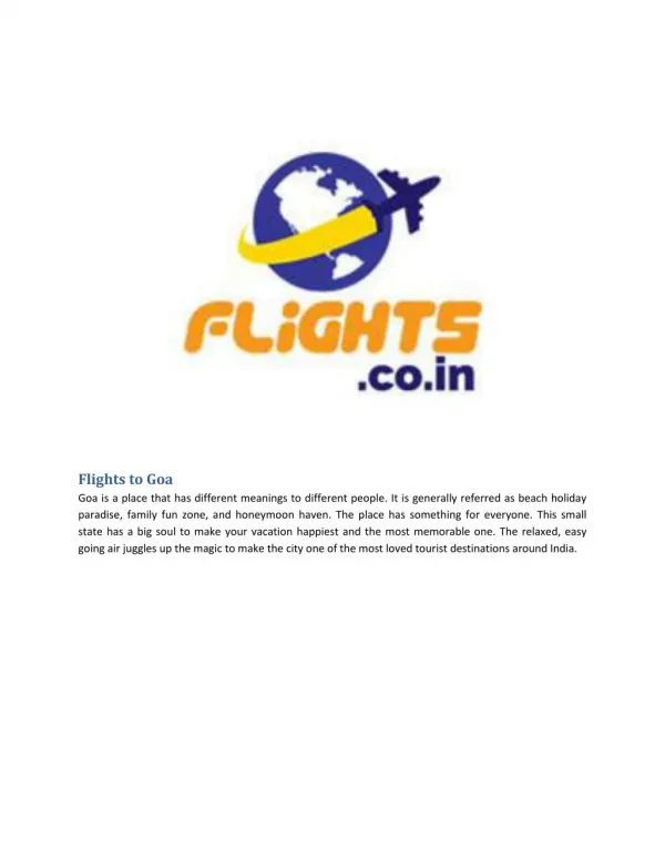 Cheap Flights To Goa