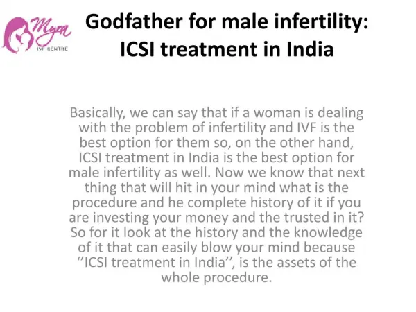 Godfather for male infertility ICSI treatment in India