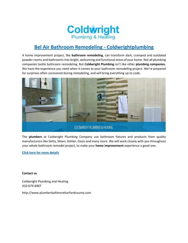 Bel Air Bathroom Remodeling - Coldwrightplumbing