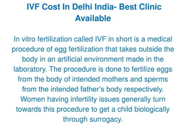 IVF Cost In Delhi India- Best Clinic Available