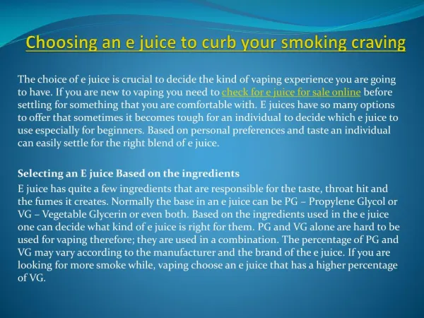Choosing an e juice to curb your smoking craving