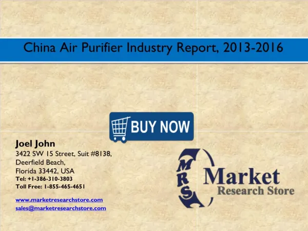 China Air Purifier Market 2016: Size, Share, Trends, Growth, Analysis, and Forecast