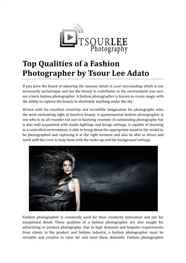 Top Qualities of a Fashion Photographer by Tsour Lee Adato