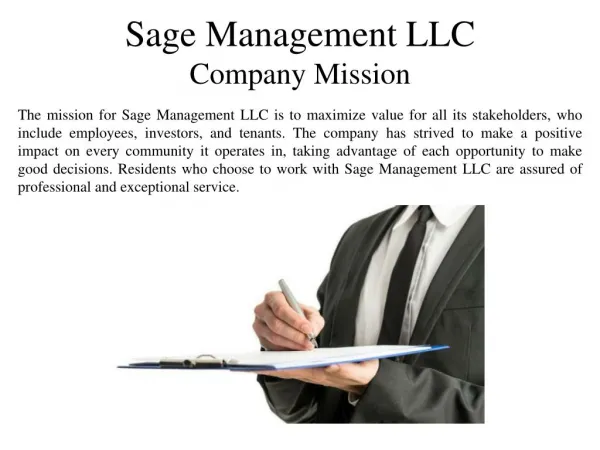 Sage Management LLC Company Mission