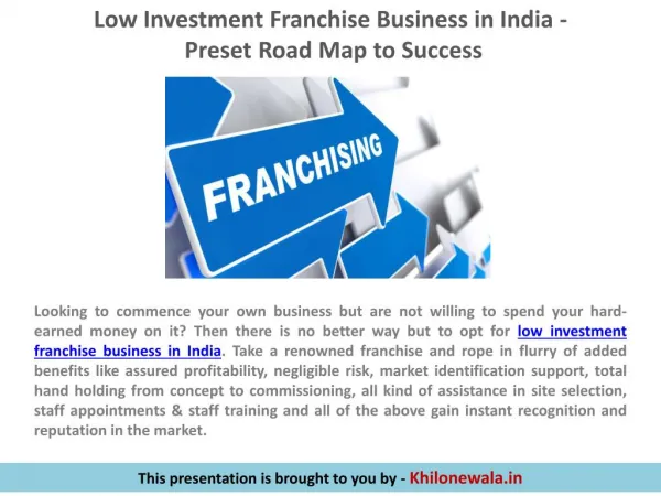 Low Investment Franchise Business in India - Preset Road Map to Success