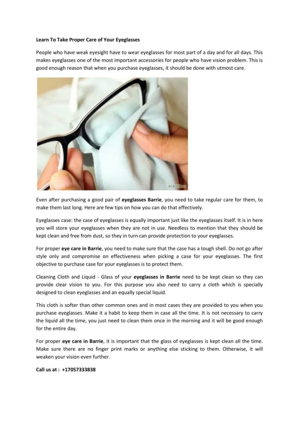 Learn To Take Proper Care of Your Eyeglasses