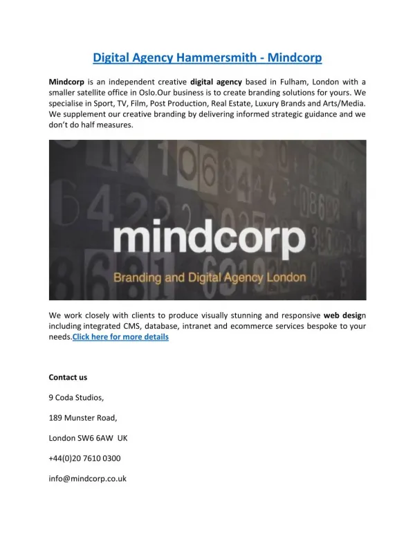 Digital Agency Hammersmith - Mindcorp