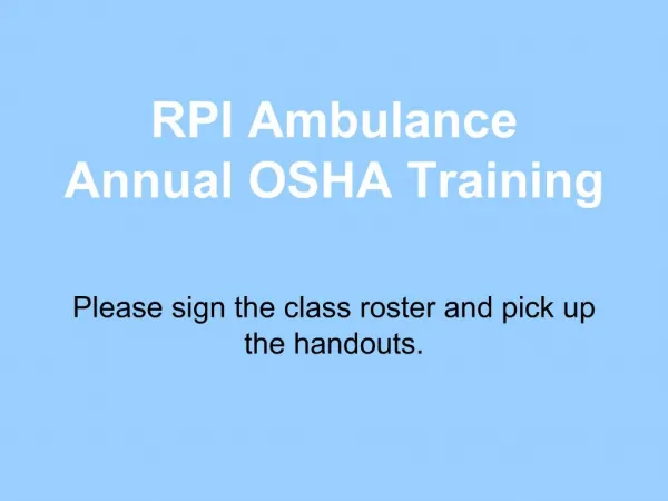 RPI Ambulance Annual OSHA Training