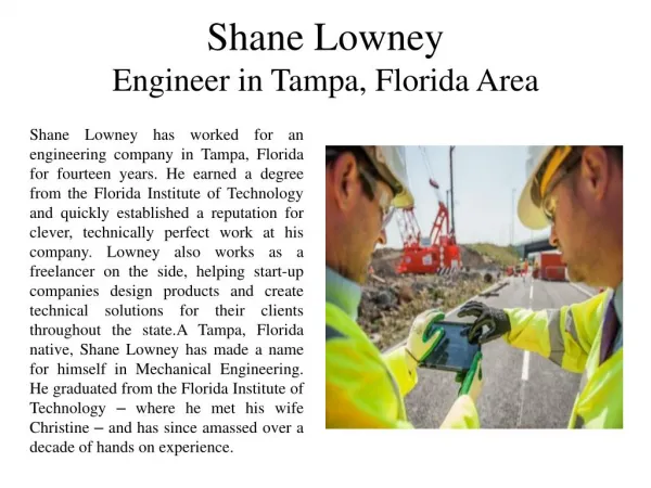 Shane Lowney Engineer in Tampa, Florida Area