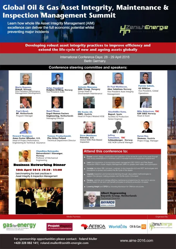 The Global Asset Integrity Management O&G and Energy Forum, 28th-29th April 2016 BERLIN GERMANY