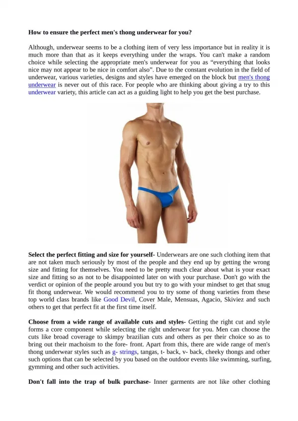 How to ensure the perfect men's thong underwear for you?