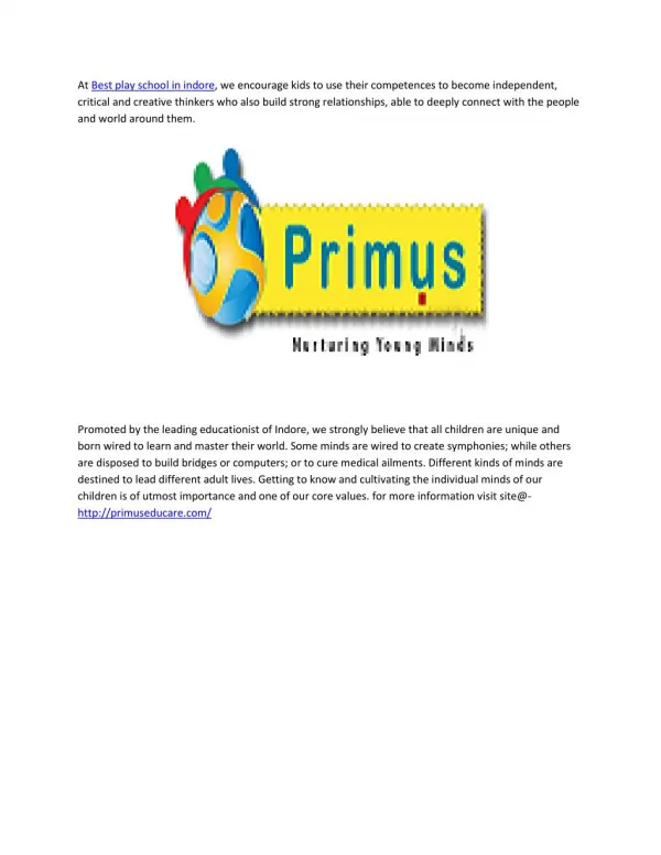 Primus Best play school in indore