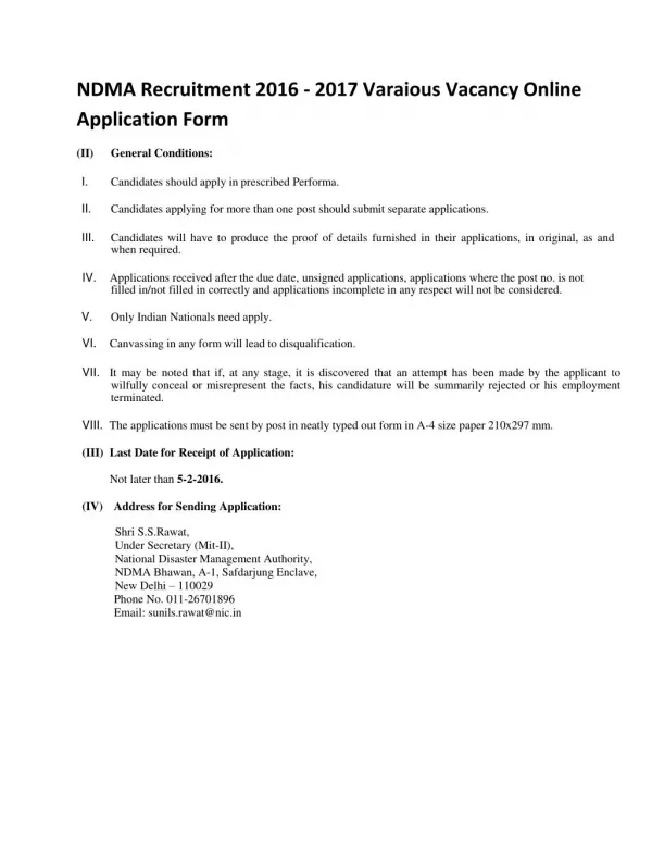 NDMA Recruitment 2016 - 2017 Varaious Vacancy Online Application Form