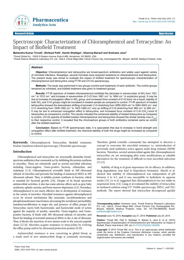Assessment in Spectroscopic Characterization of Chloramphenicol