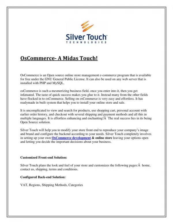 OsCommerce- A Midas Touch!