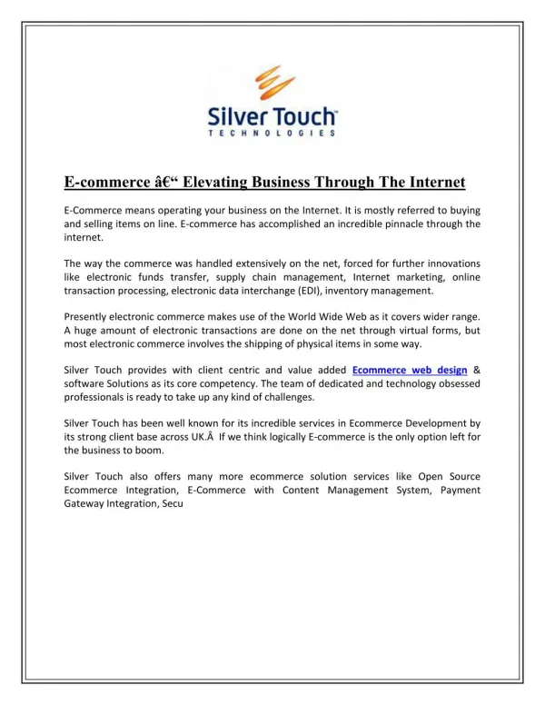 E-commerce â€“ Elevating Business Through The Internet
