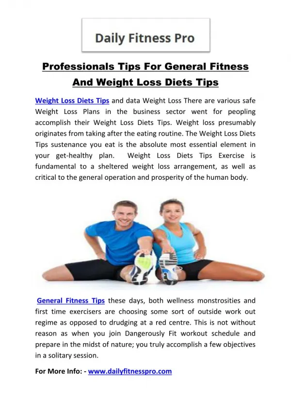 Professionals Tips For General Fitness And Weight Loss Diets Tips
