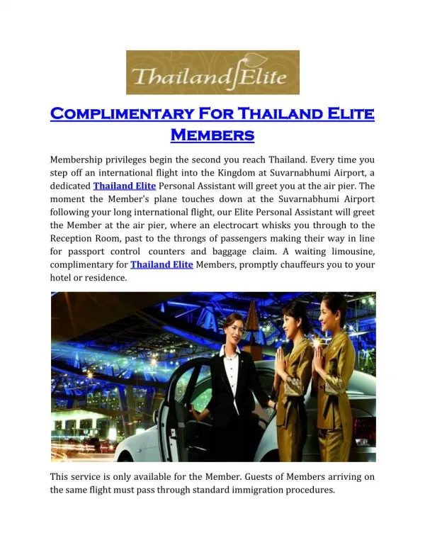 Complimentary For Thailand Elite Members