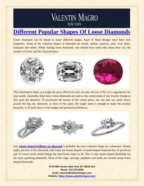 Different Popular Shapes Of Loose Diamonds