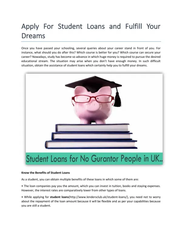 Get Guaranteed Student Loans in UK