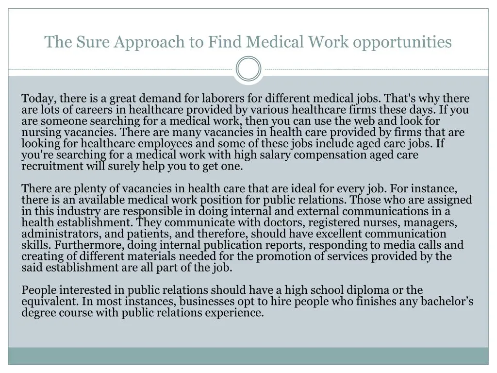 the sure approach to find medical work opportunities