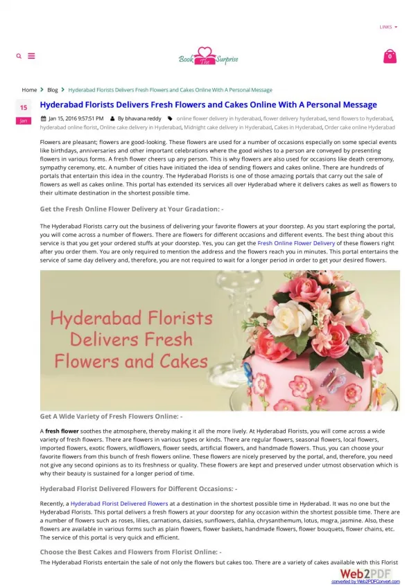 Hyderabad Florists Delivers Fresh Flowers and Cakes Online