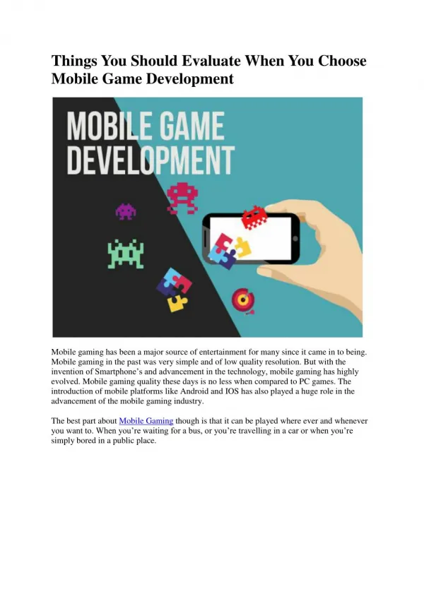 Things You Should Evaluate When You Choose Mobile Game Development