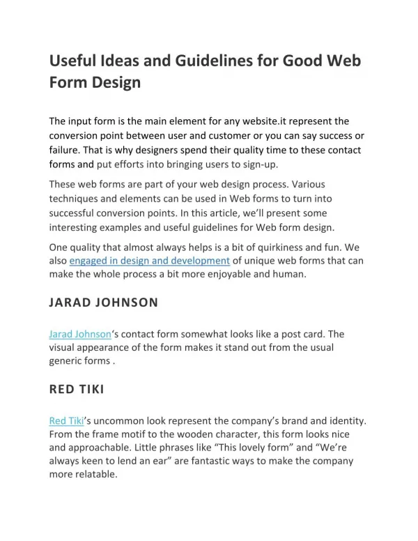 Useful Ideas and Guidelines for Good Web Form Design