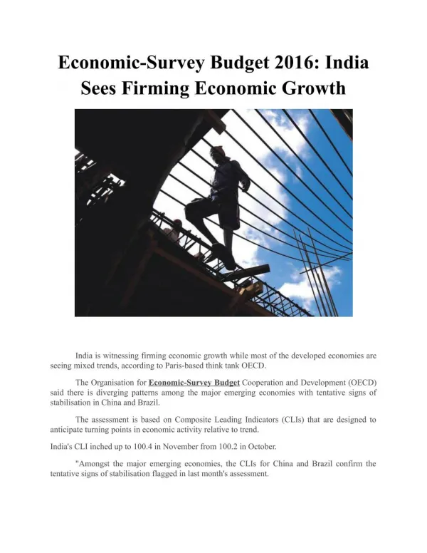Economic-Survey Budget 2016: India Sees Firming Economic Growth