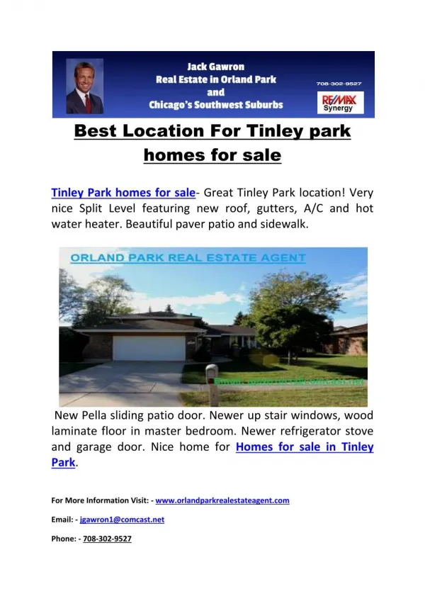 Best Location For Tinley park homes for sale
