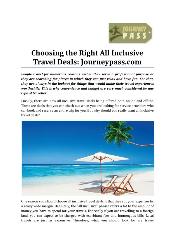 Right All Inclusive Travel Deals by Journeypass.com