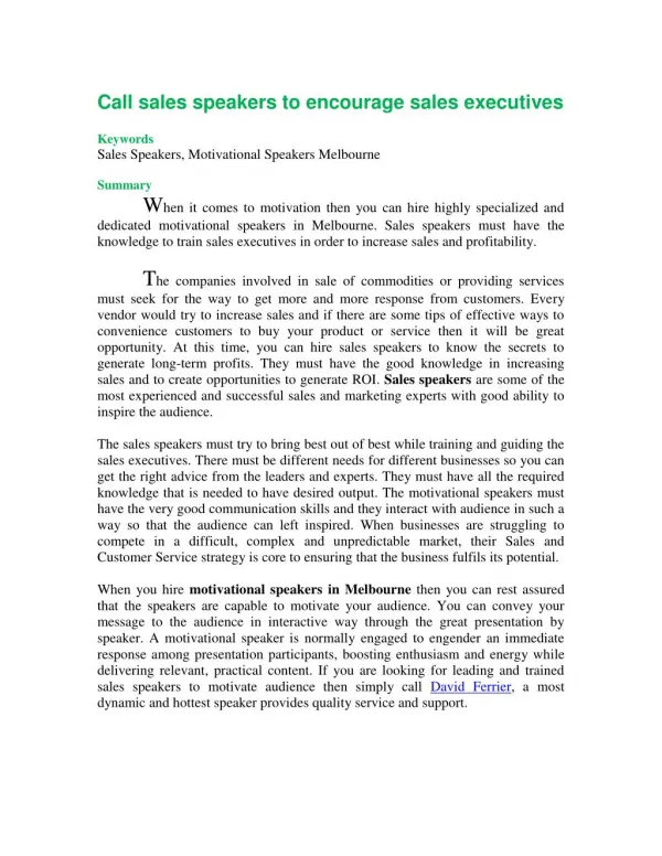 Call sales speakers to encourage sales executives