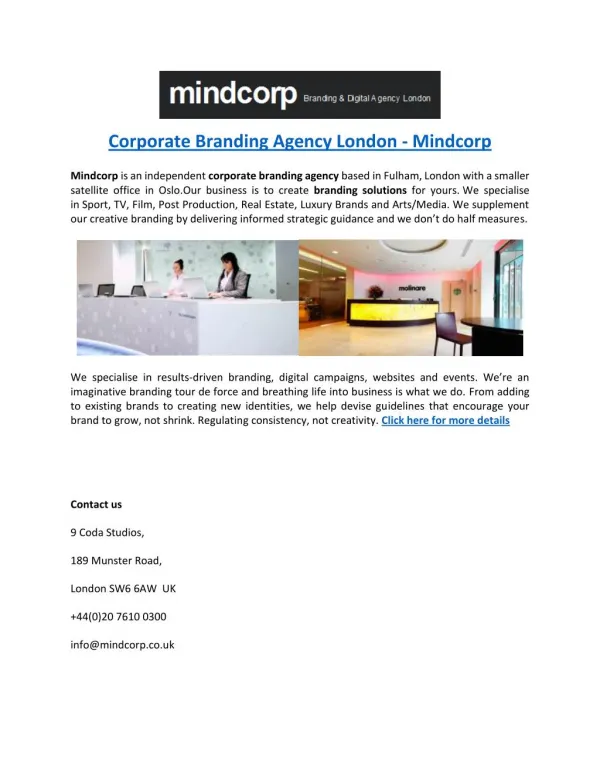 Corporate Branding Agency London - Mindcorp