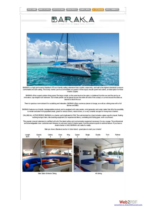 Sailing Catamaran Baraka at Affordable Cost | Nicholson Yacht Charters & Services