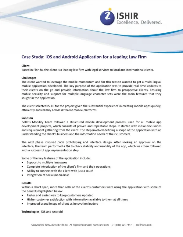 iOS and Android Application for a leading Law Firm- Case study