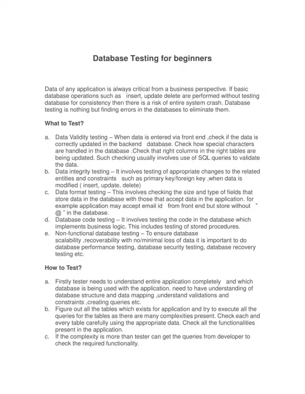 Database Testing for beginners