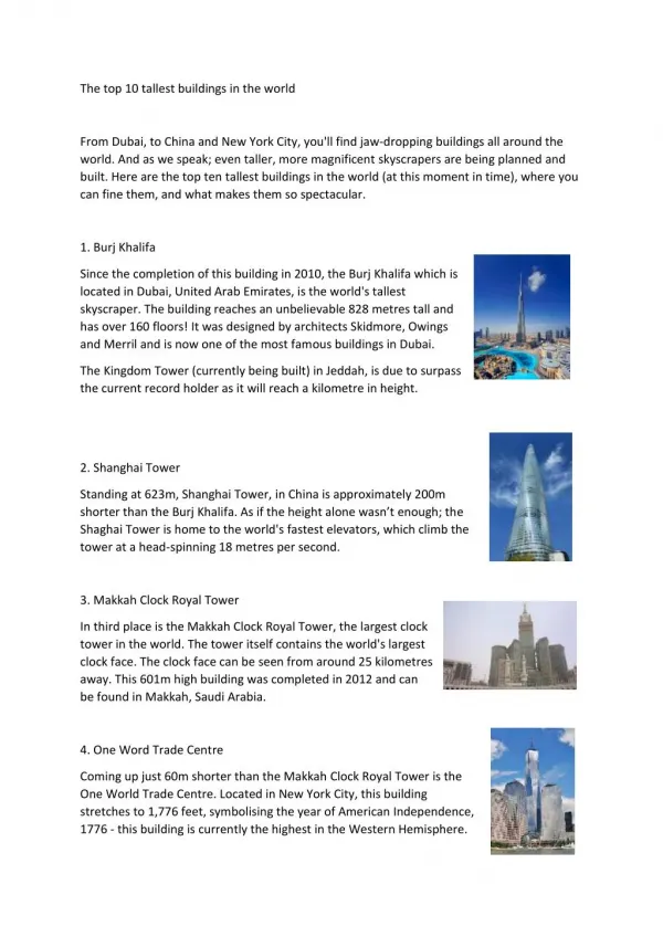 The top 10 tallest buildings in the world