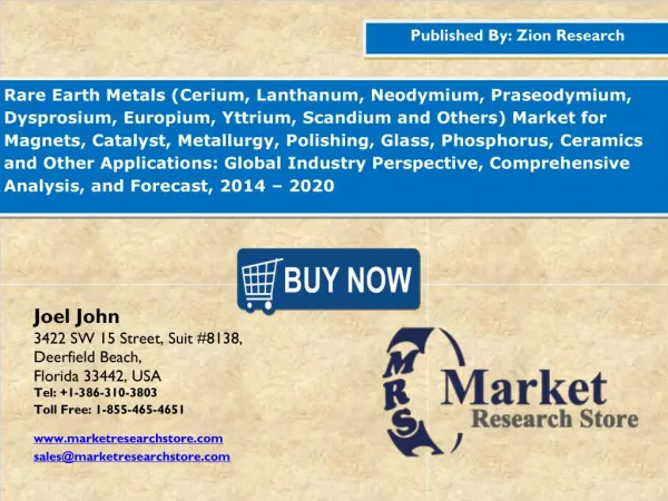 Global Rare Earth Metals Market is Expected to Reach Around USD 9.0 billion in 2020