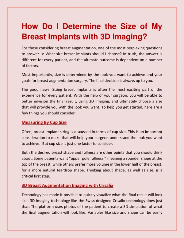 How Do I Determine the Size of My Breast Implants with 3D Imaging?