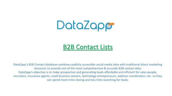 DataZapp for B2B Contact with Email Append and Phone Append