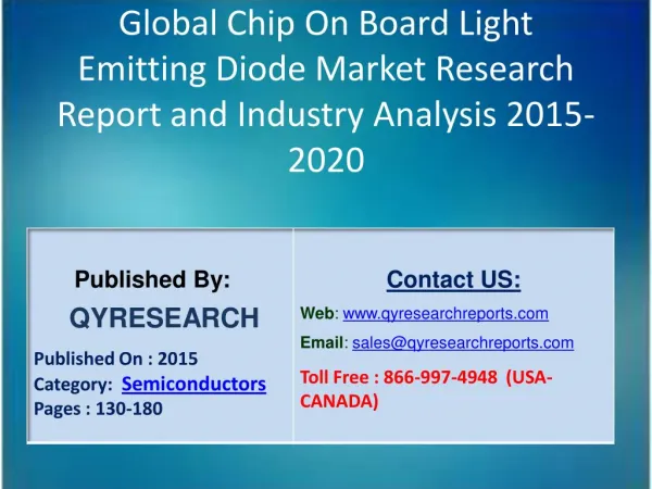 Global Chip On Board Light Emitting Diode Market 2015 Industry Analysis, Forecasts, Study, Research, Outlook, Shares, In