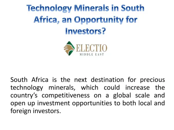 Technology minerals in South Africa, an opportunity for investors?