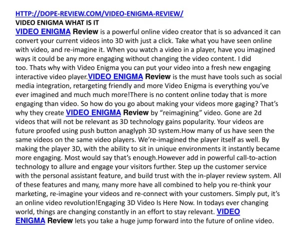 VIDEO ENIGMA REVIEW