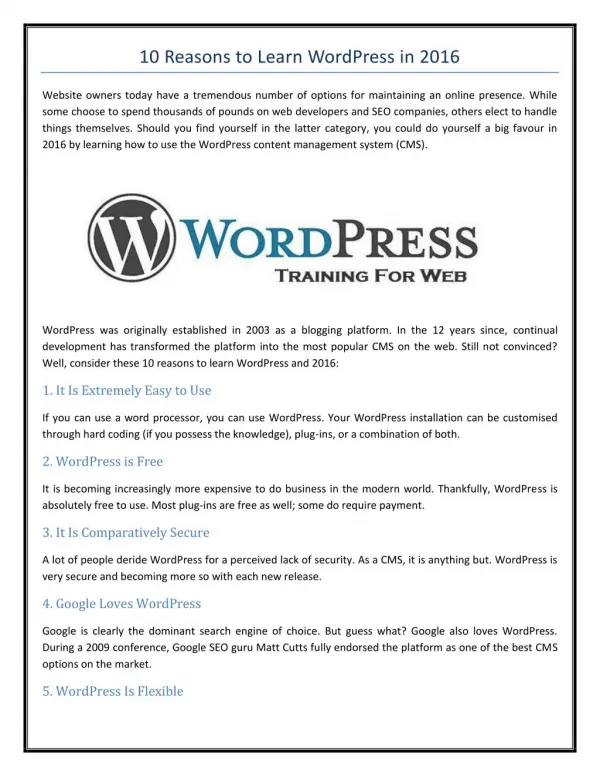 10 Reasons to Learn WordPress in 2016