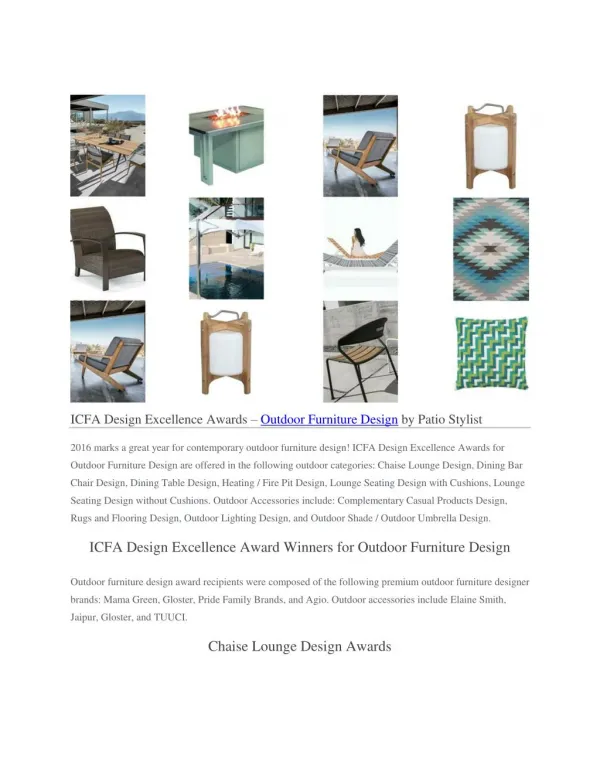ICFA Design Excellence Awards – Outdoor Furniture Design
