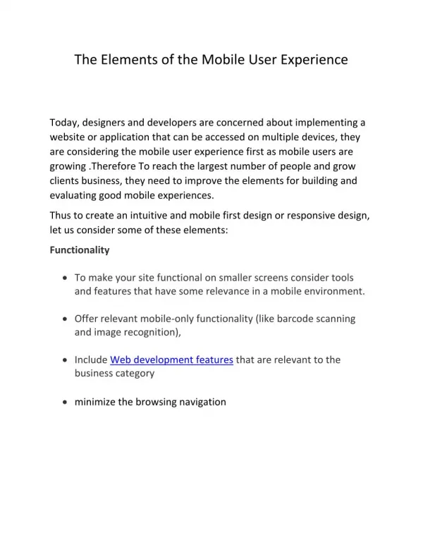 The Elements of the Mobile User Experience