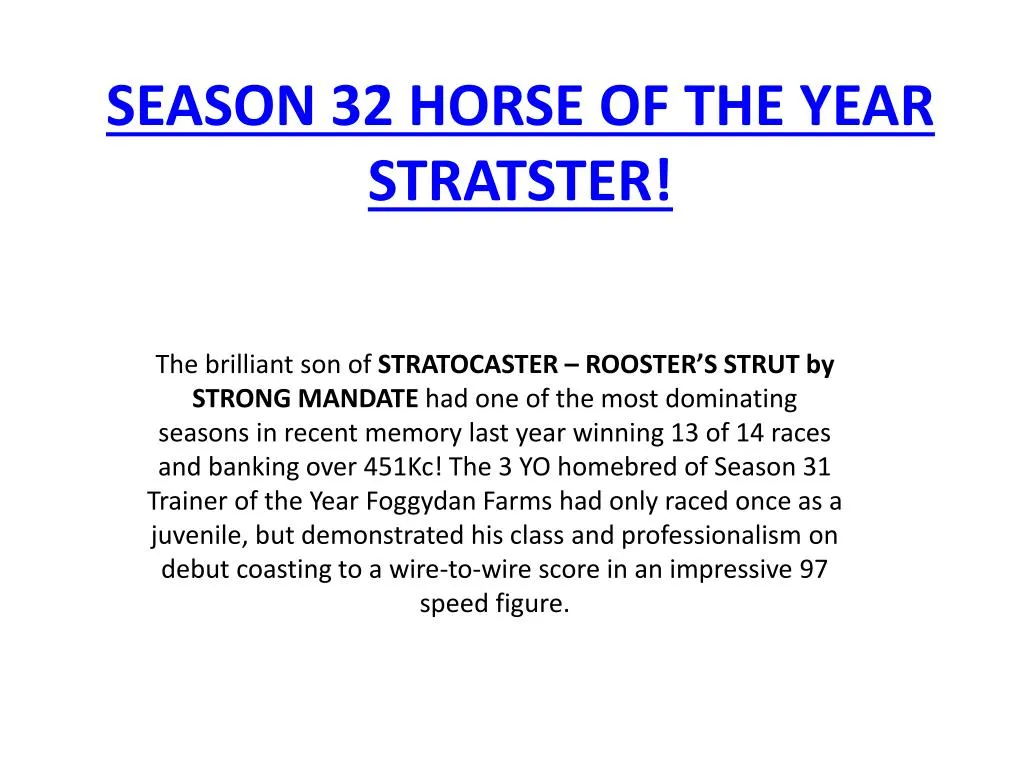 season 32 horse of the year stratster