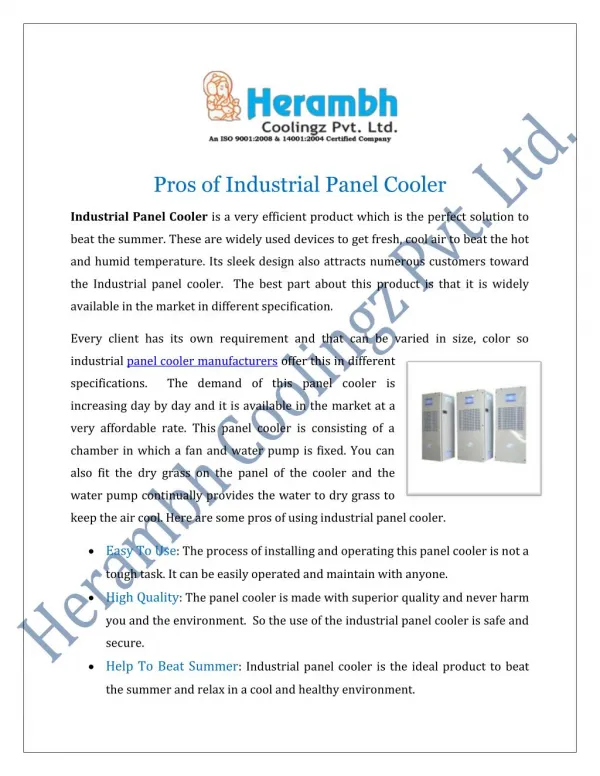 Industrial Panel Cooler Manufacturers Suppliers India