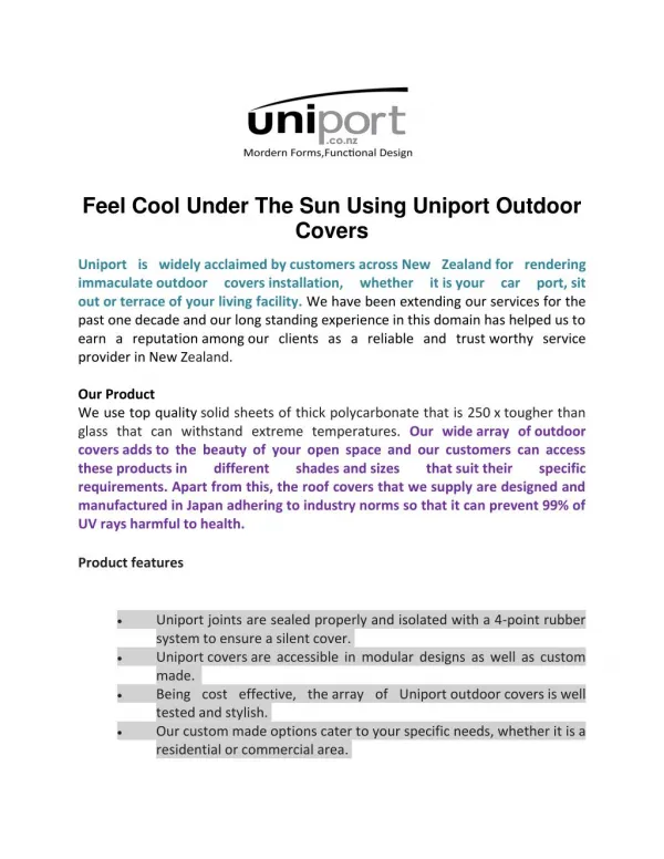 Feel Cool Under The Sun Using Uniport Outdoor Covers