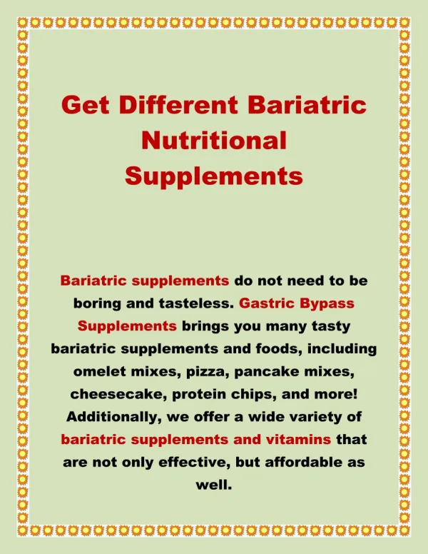 Get Different Bariatric Nutritional Supplements